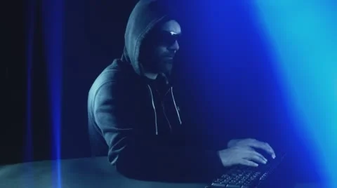 Hacker hacking on computer keyboard blue abstract background 4k Stock Footage 56638053