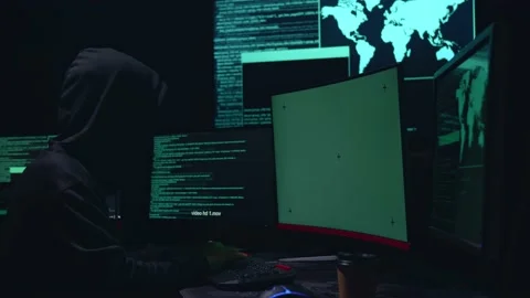 Hacker Hacking With Isolated Mock-Up Green Screen And Code On Multiple Stock Footage 157497610