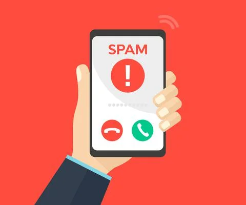 Hacker Hacks, Spam Call screen smartphone interface logo design. Stock Illustration