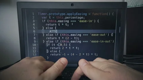 Hacker hands code typing while coding on a laptop pc Video stock 132268773