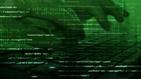 Hacker hands typing on laptop keyboard Stock Footage 129005275