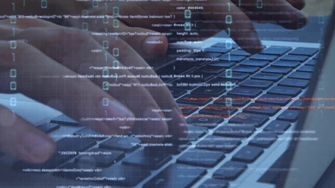 Hacker hands typing on laptop keyboard Stock Footage 129925036