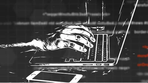 Hacker hands typing on laptop keyboard Stock Footage 130165594