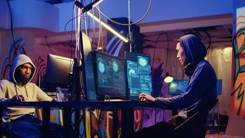 Hacker happy with successful DDoS attack Stock Photos