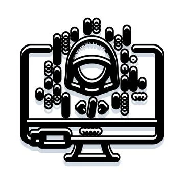 Hacker helmet concept appearing on computer monitor screen 库存插图