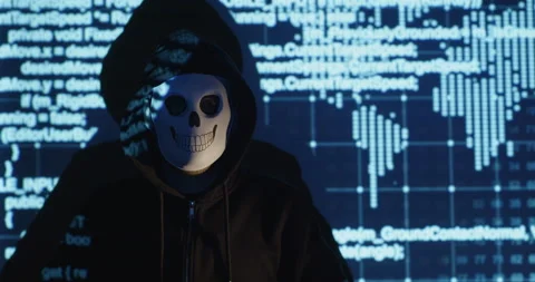 Hacker hides his face for anonymity Stockbeeldmateriaal 197482519