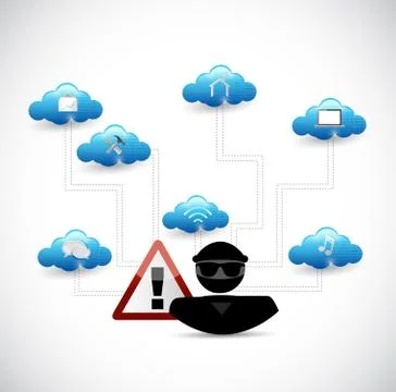Hacker hitting a link of tools. Security warning Stock Illustration