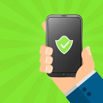 The hacker is holding a secure gadget in his hands. Electronic high-tech phon Stock Illustration