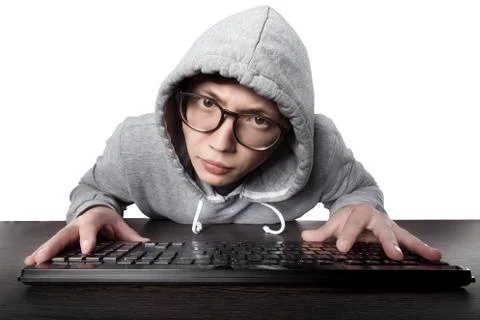 Hacker in the hood Stock Photos
