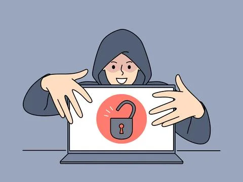 Hacker in hood steal information from computer Stockillustratie