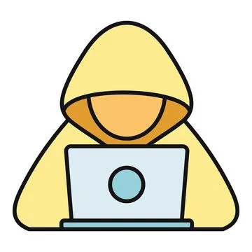 Hacker in hood using laptop for cyber crime Stock Illustration