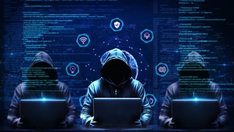 Hacker with hoodie digital code Dark web or darknet fraud at the background. Stock Footage 311681357