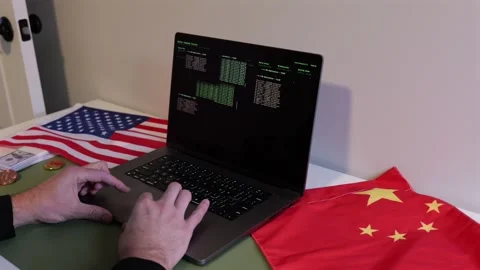 Hacker in Hoodie Running Terminals Command Station Stock Footage 320324023