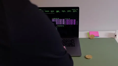 Hacker in Hoodie Running Terminals Command Station Stock Footage 320324072