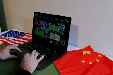 Hacker in Hoodie Running Terminals Command Station 스톡 사진
