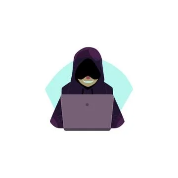 Hacker in hoody using laptop for computer attack Stock Illustration