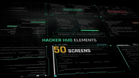 Hacker HUD Elements - Cybersecurity Interface and Code Screen Overlays 스톡 After Effects