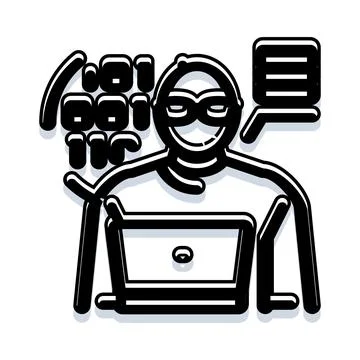 Hacker icon with binary code and laptop Stockillustratie