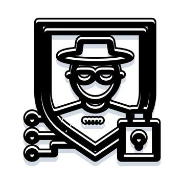 Hacker icon breaking cybersecurity shield and data protection 库存插图