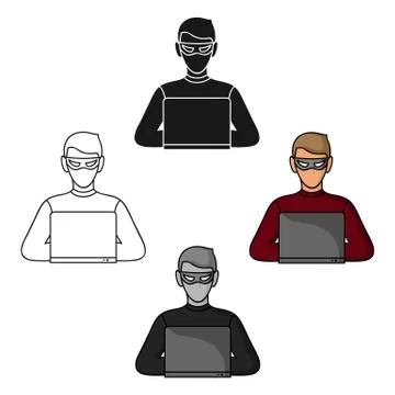 Hacker icon in cartoon style isolated on white background. Crime symbol stock Illustrazione stock