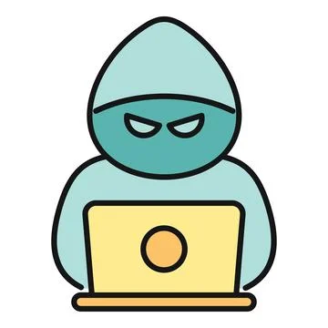 Hacker icon working on a laptop computer 库存插图
