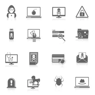 Hacker icons black Stock Illustration