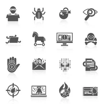 Hacker icons black set Stock Illustration