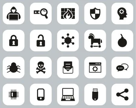 Hacker Icons Black &amp; White Flat Design Set Big Illustrazione stock
