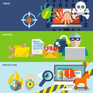 Hacker icons flat banner set Illustrazione stock