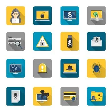 Hacker icons flat buttons Stock Illustration