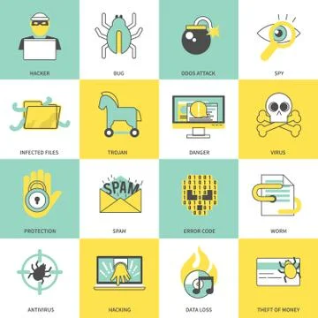 Hacker icons flat line Illustrazione stock