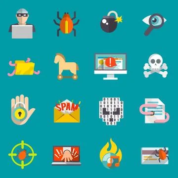 Hacker icons flat set Stock Illustration