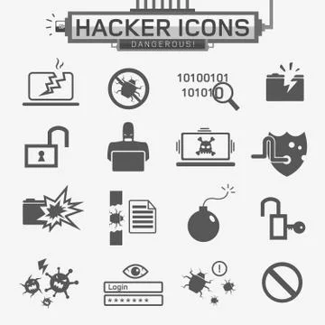 Hacker icons Illustrazione stock
