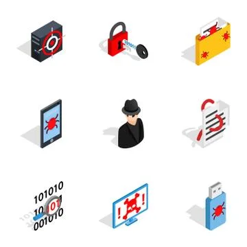 Hacker icons, isometric 3d style Stock-Illustration