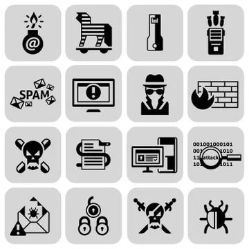 Hacker icons set black Illustrazione stock