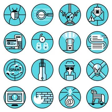 Hacker icons set blue line Stock Illustration