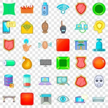 Hacker icons set, cartoon style Illustrazione stock