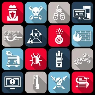 Hacker icons set flat Stock Illustration