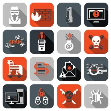 Hacker icons set flat Stock Illustration