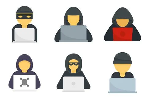 Hacker icons set flat vector isolated Stock Illustration