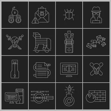 Hacker icons set outline Stock Illustration