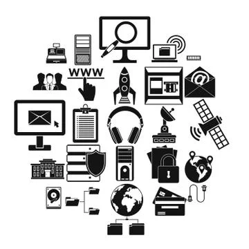 Hacker icons set, simple style Stock Illustration