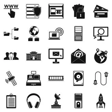 Hacker icons set, simple style Illustrazione stock