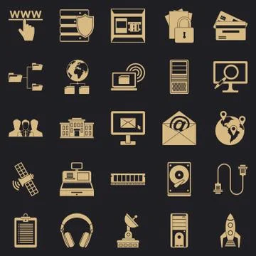 Hacker icons set, simple style Stock Illustration