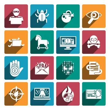 Hacker icons white set Stock Illustration