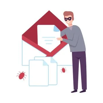 Hacker Infected Emails by Viruses, Cyber Internet Security, Computer Attack Stock Illustration