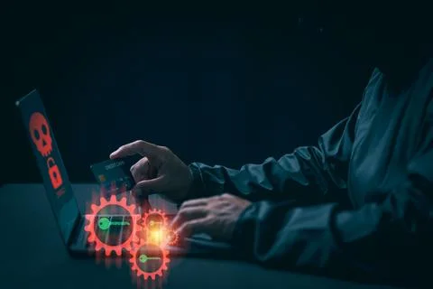 Hacker in information security concept, hacking the Internet Stock Photos