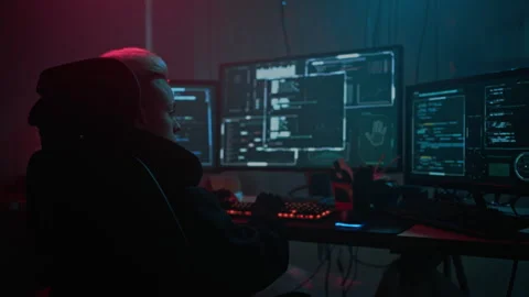 Hacker inputs code to encode intricate programming system Stock Footage 257804072