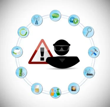 Hacker inside a link network. security warning Stock-Illustration