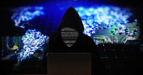 Hacker, laptop and programming with dashboard at night for cyber attack, AI Stock Footage 284311026